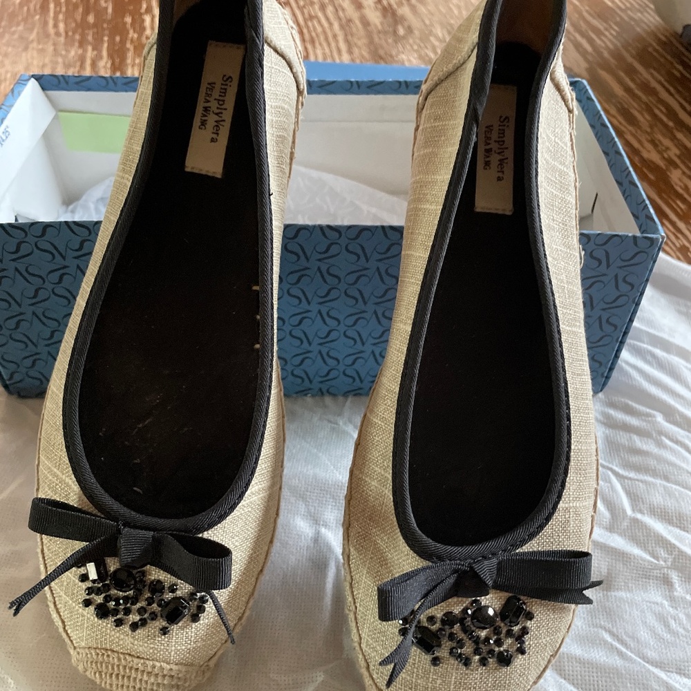 Vera Wang Cream and Black Espadrilles